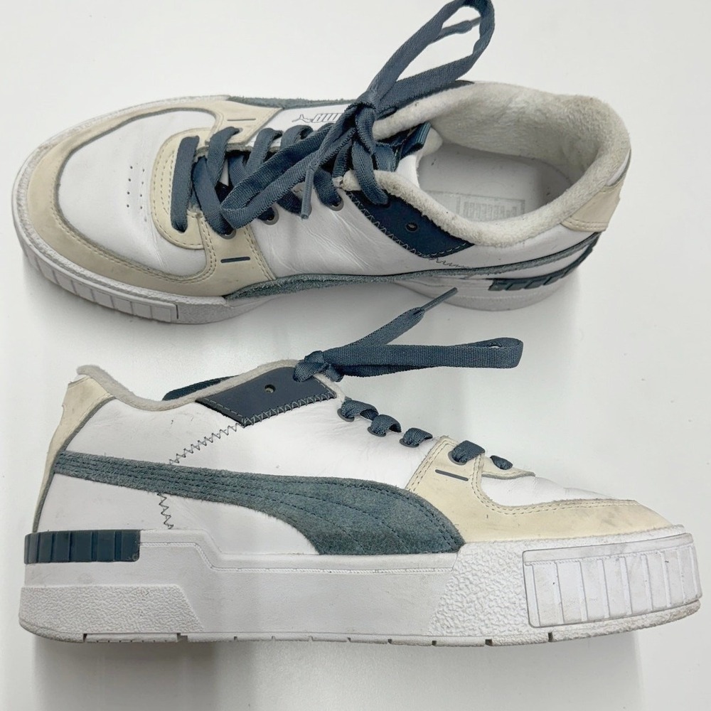 Puma Sneakers Womens 9.5 White Blue Cali Dream Leather Platform‎ Retro Chunky